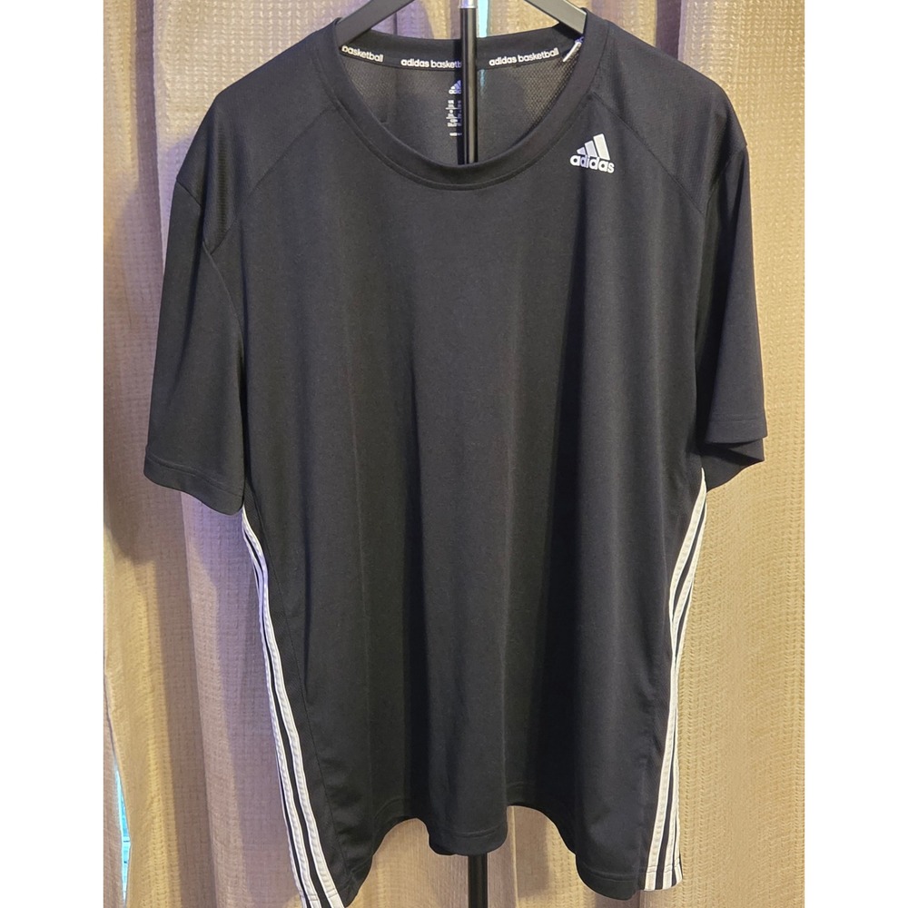 Adidas Basketball 3 Stripe Short Sleeve T-Shirt Men's Size 2XL Black
